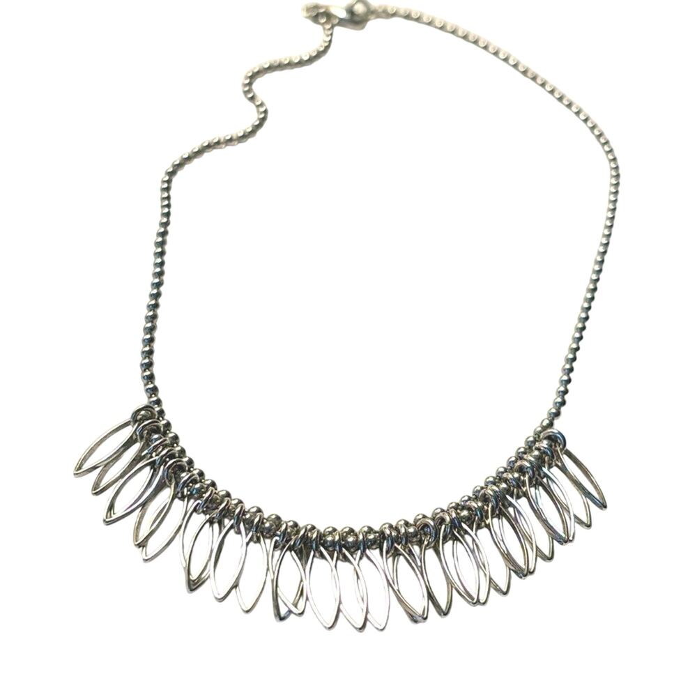 Y2K Silver Tone Fringe Choker Necklace 16.5” Goth Grunge Statement